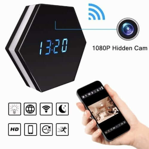 a cellphone controlling a wall clock camera