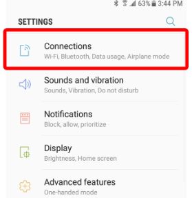connections setting on phone