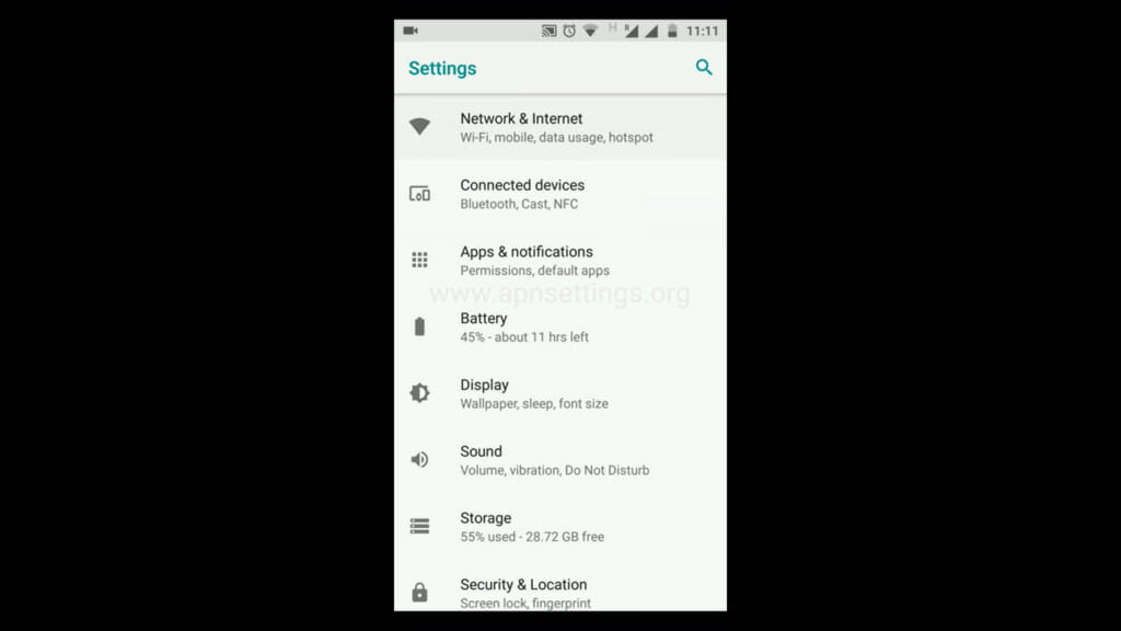 Android - phone setting option list