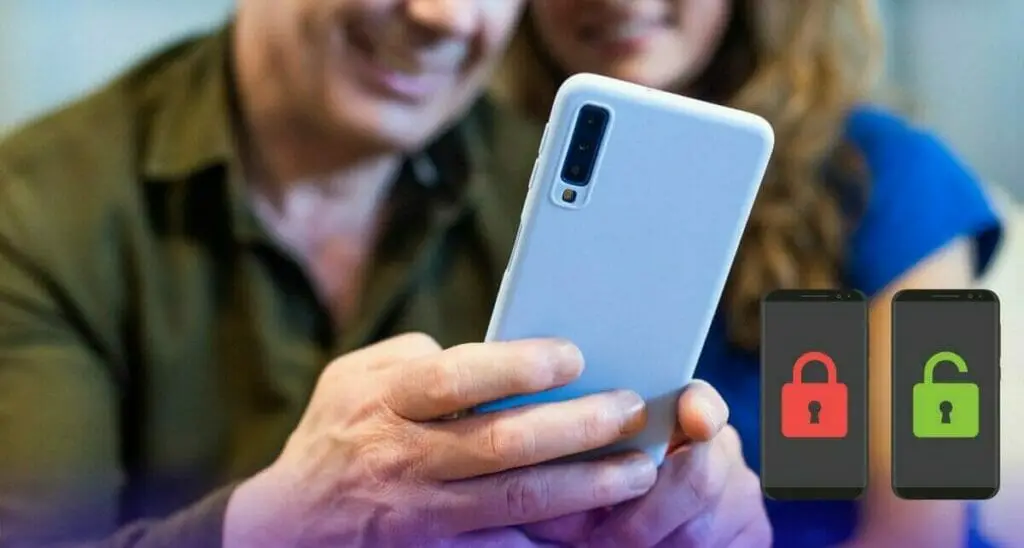 man holding the phone while the woman beside him also looking at the phone