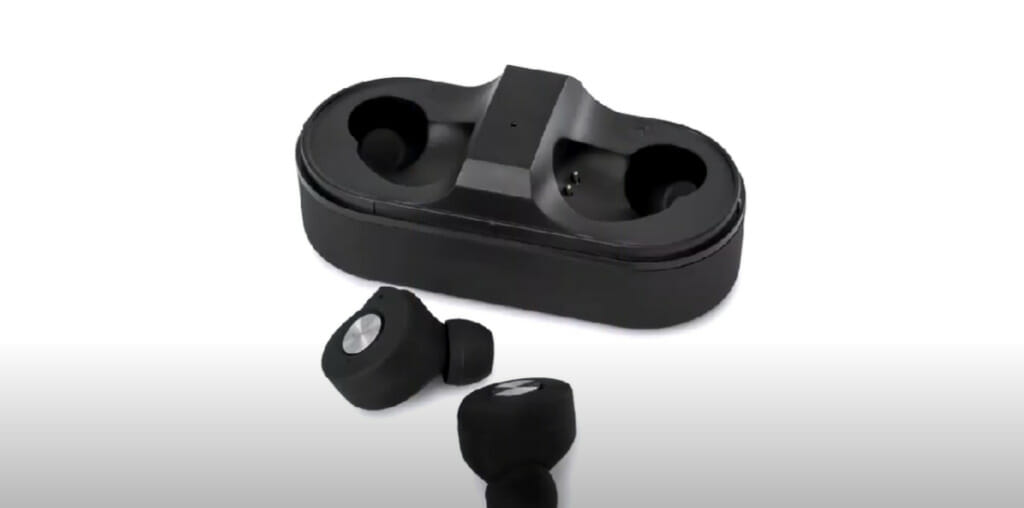 Brookstone wireless earbuds out on its case
