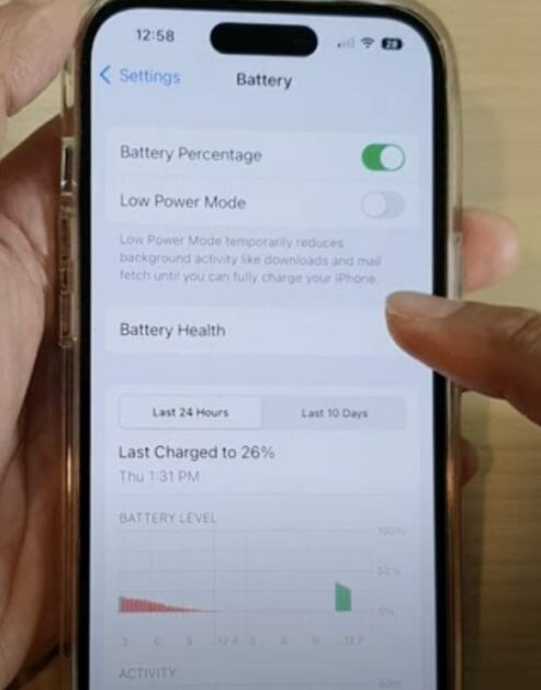 select the battery health option