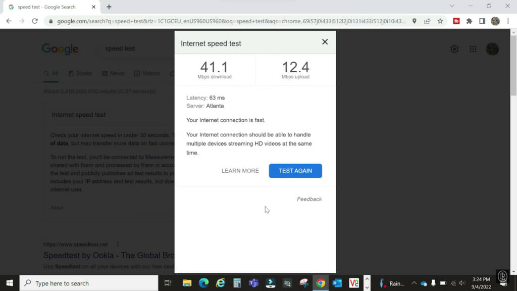 an internet speed test performed