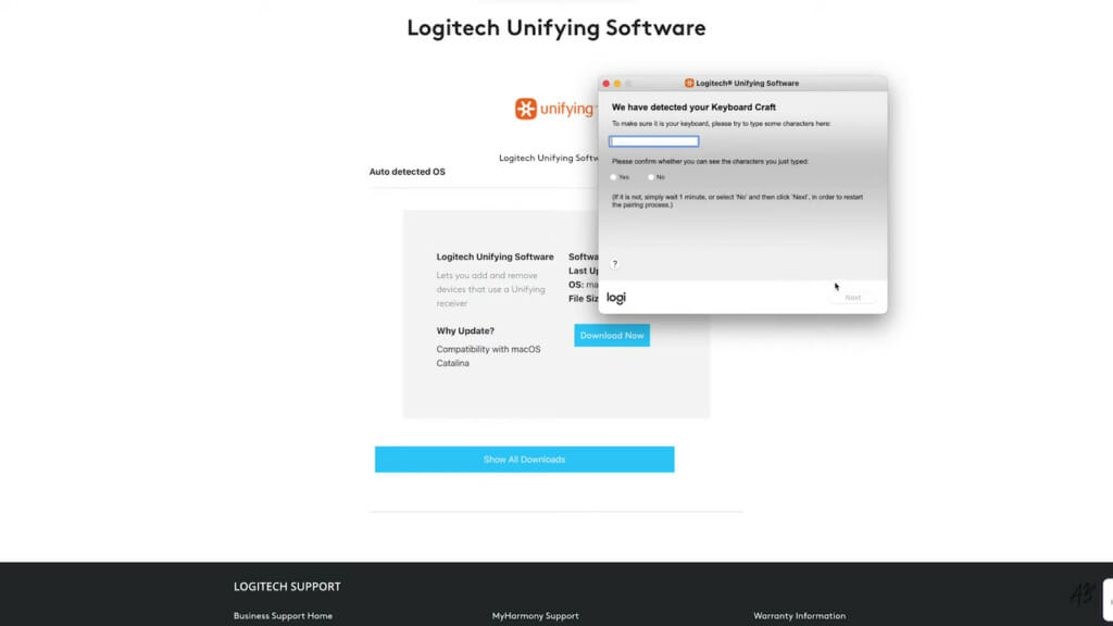 logitech unifying software pop up setting