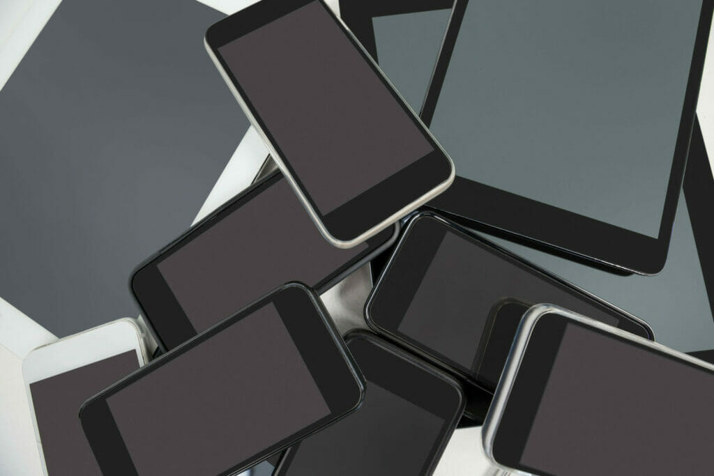 a 3d image of phones and ipads