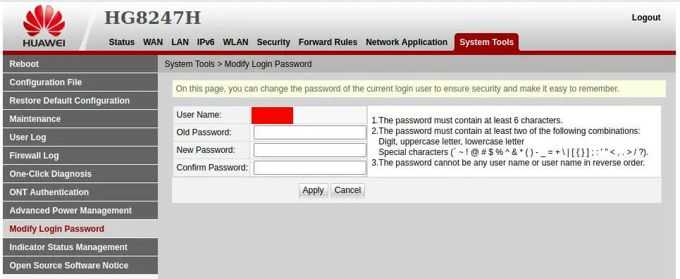 changing the networks admin password