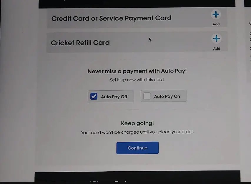 cricket wireless payment page
