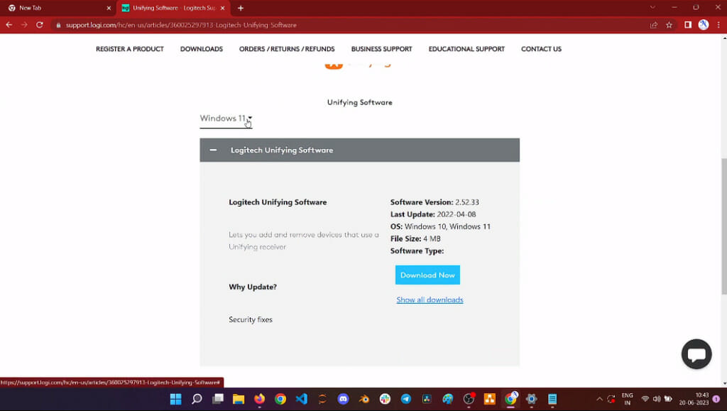 downloading and installing logitech unifying software