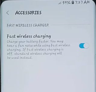 enabling fast wireless charging on the phone's accessories setting