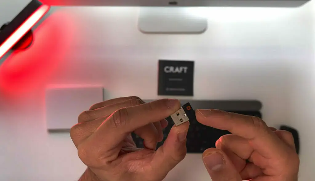 hands holding a USB receiver device