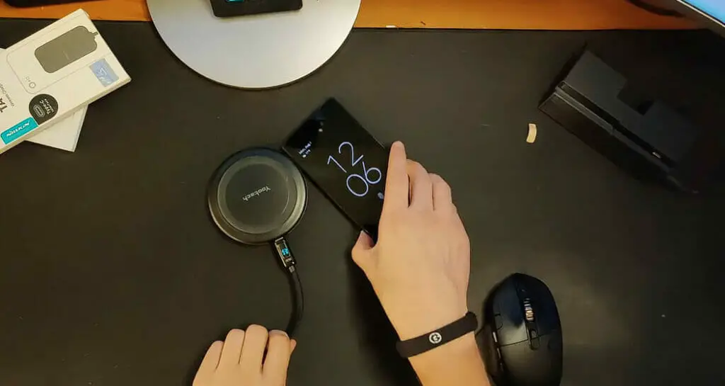 prepare phone to charge at the wireless charger