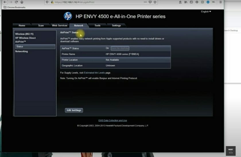 checking the status of HP Envy 4500 e-All-in-one-printer