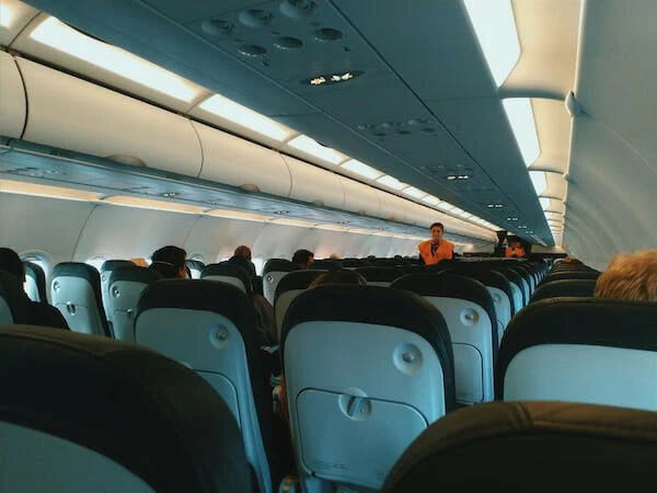 view of the backseats of an airplane