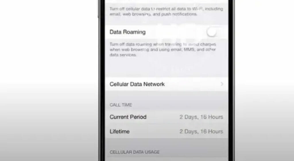 A cellular data setting on an iphone