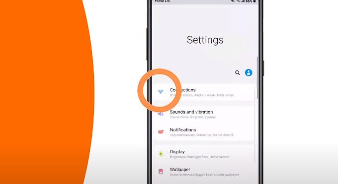A samsung galaxy s10 phone with the settings button circled