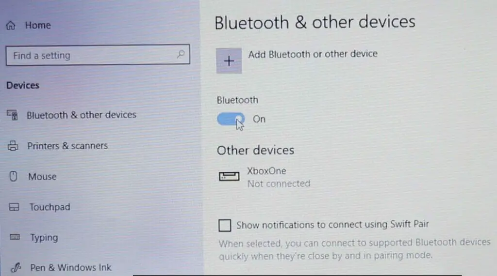 Bluetooth & other devices setting on Windows computer