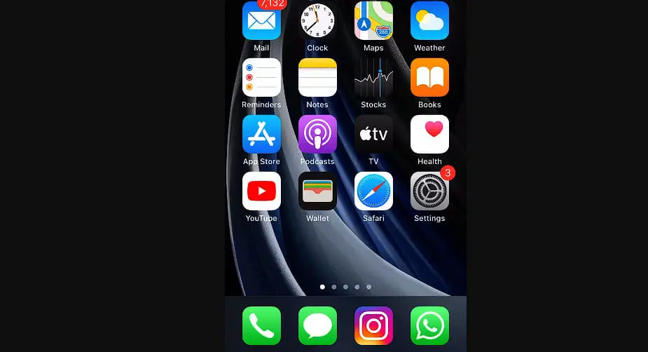 homescreen icons showing on the phone in a black background