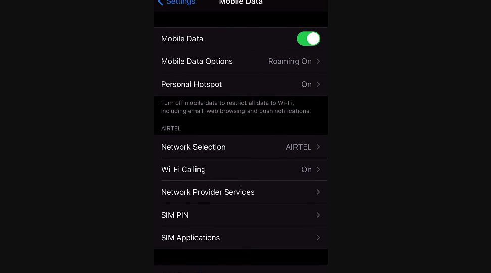 mobile data enabled on the phone setting in a black background