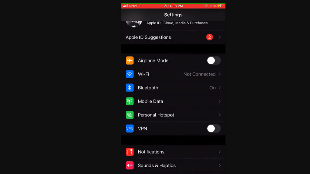 setting menu showing on the phone while on a black background