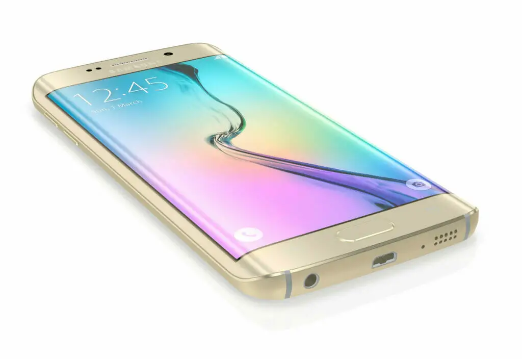 The samsung galaxy s6 is shown on a white background