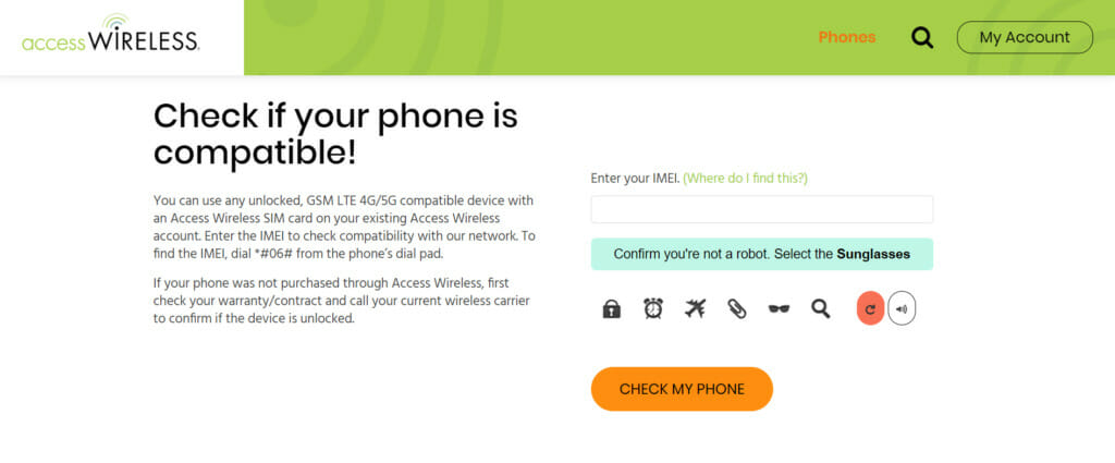 A screen shot of an access wireless webpage