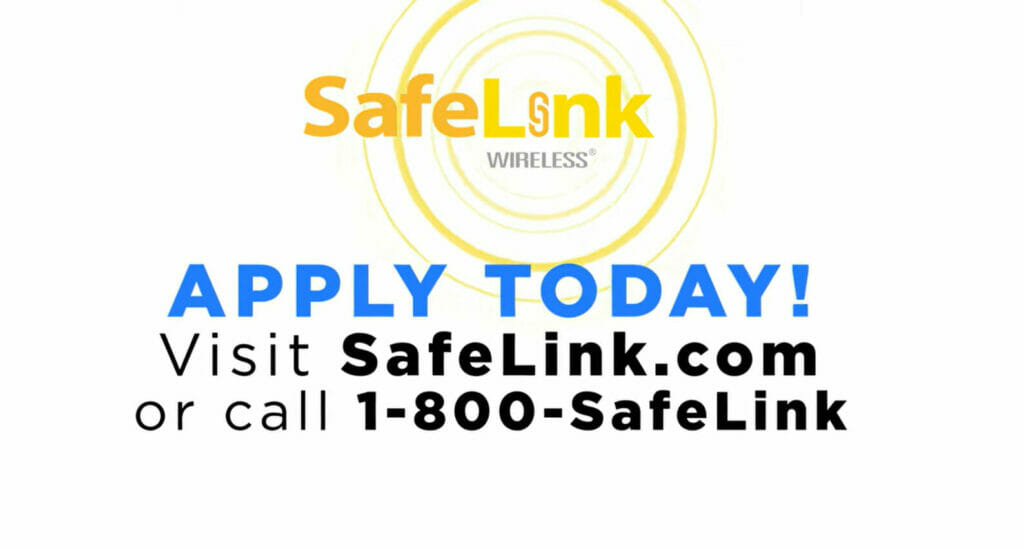 A SafeLink Wireless logo and an ad to apply today