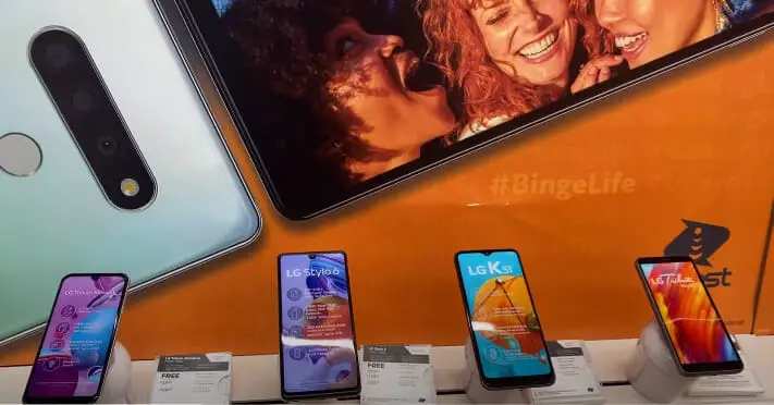 A mobile phone display in an electronic store