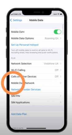 An iphone with a mobile data option highlighted