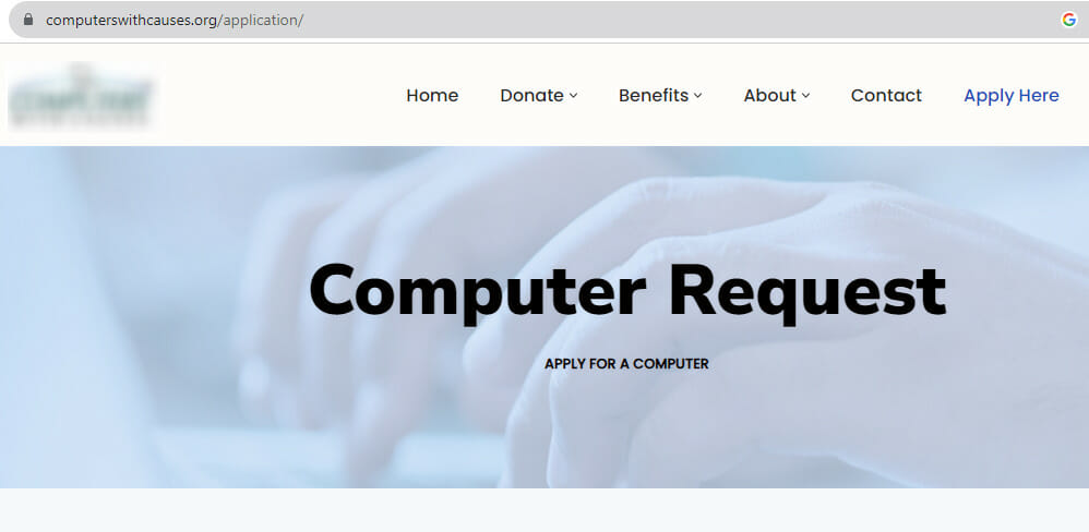 Computer With a Cause website with banner that says: Computer Request