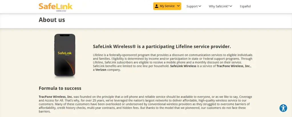 A screenshot of the Abous us page of Safelink website