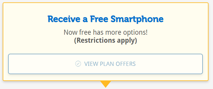 An ad card that says "Receive a free smartphone now no restrictions apply"