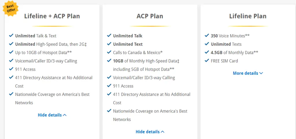 A lifeline and ACP plan options