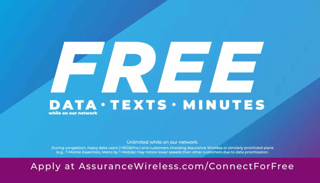 An AssuranceWireless.com banner ad that says: FREE DATA TEXT MINUTES