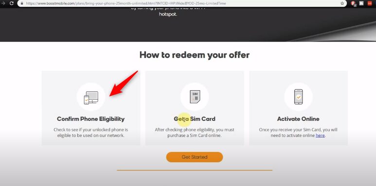 A webpage showing an option on how to redeem an offer