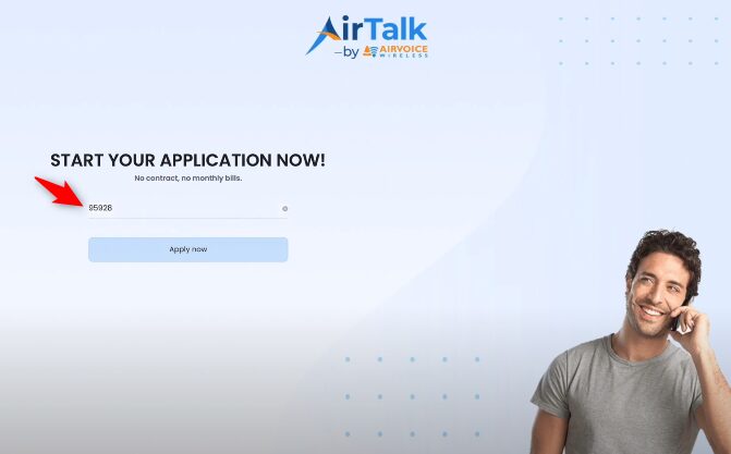 Airtalk application page with a man on a phone