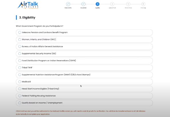 A screenshot of an AirTalk Wireless Eligibility web form