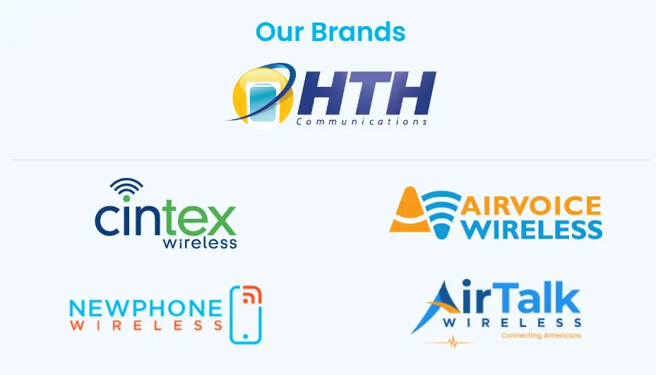 Participating brand logos for HTH communications; cintex wireless, airvoice wireless, newphone wireless and airtalk wireless