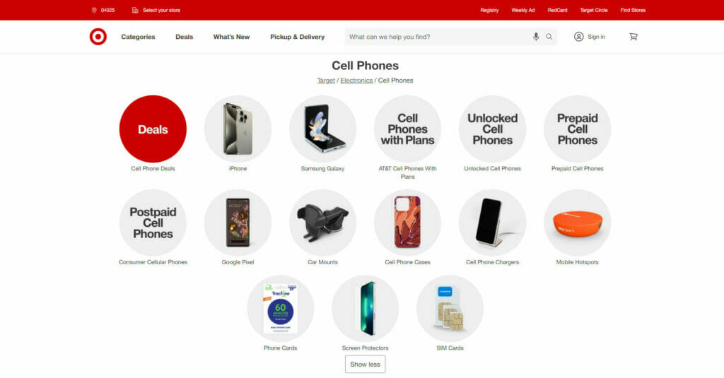 A screen shot of a mobile phone store