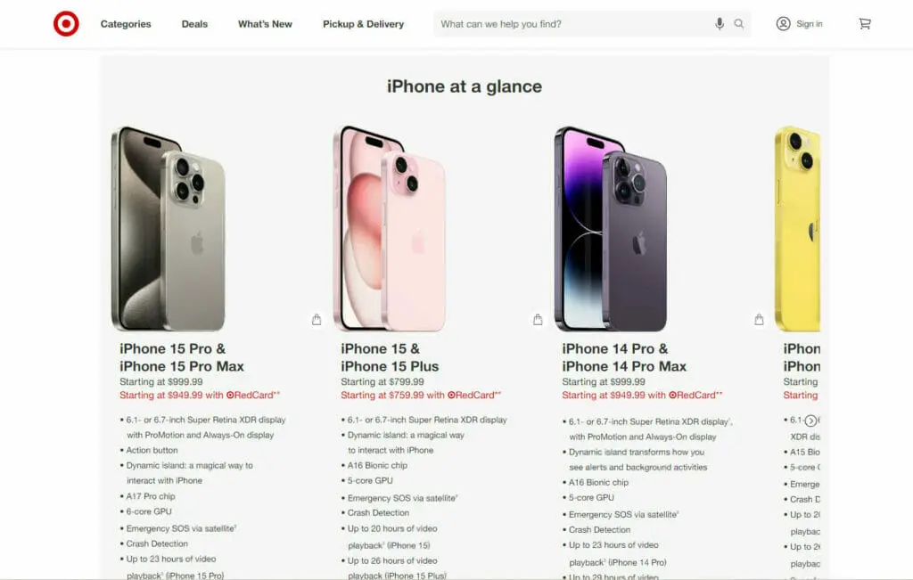 A display options of iphones on a webpage