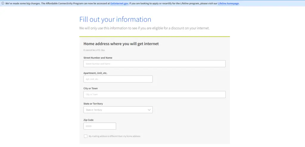 A screen shot of a web form for personal information