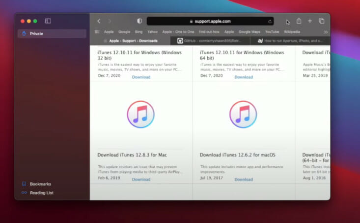 MacOS showing the iTunes back up window