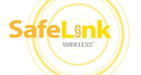 A circular safelink wireless logo on a white background