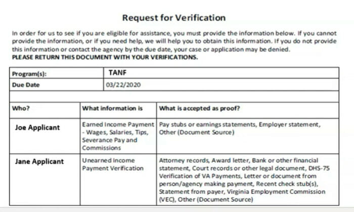 A request for verification form