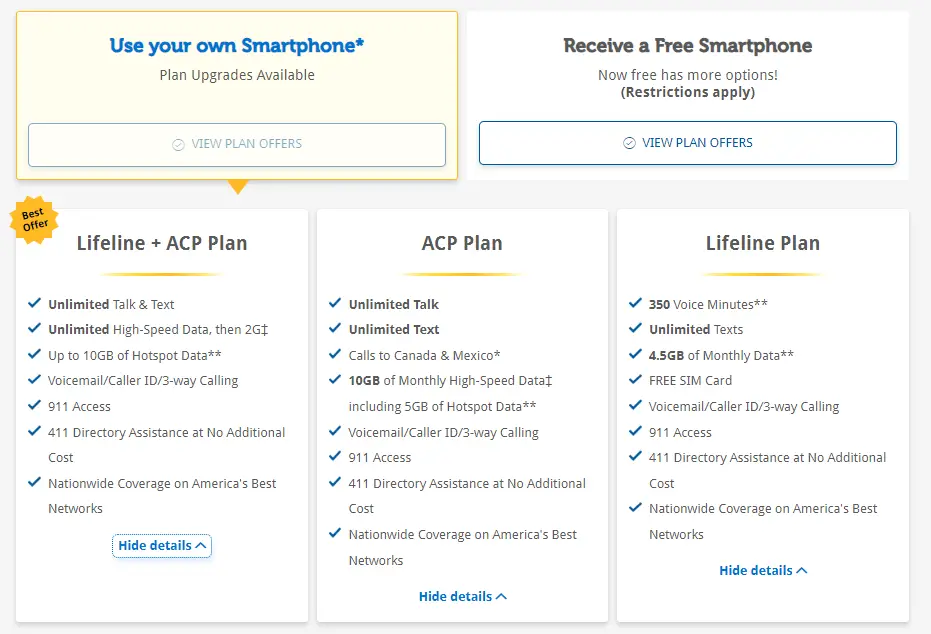 A page showing the options for aap plan