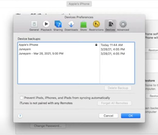 A screen shot of the iPhone performing a backup