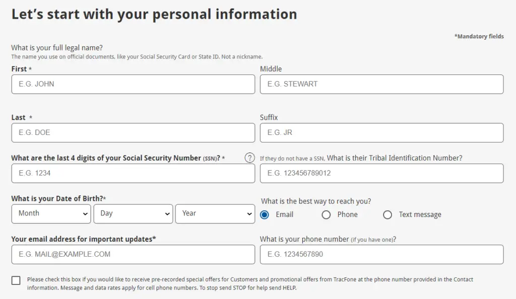 A screen shot of a personal information web form