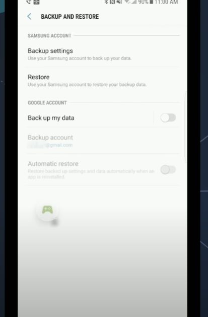 A screenshot of the backup and restore settings on an android phone