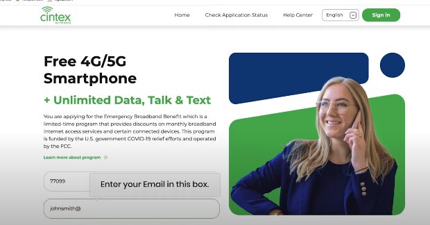 A woman on a cell phone talking on the phone in a cintex wireless website banner