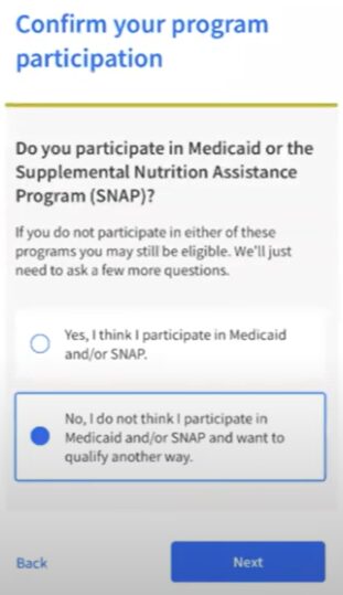 A screenshot of the medicaid program participation web form