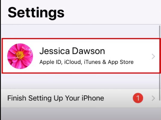 A screenshot of Jessica Dawson's iPhone Settings